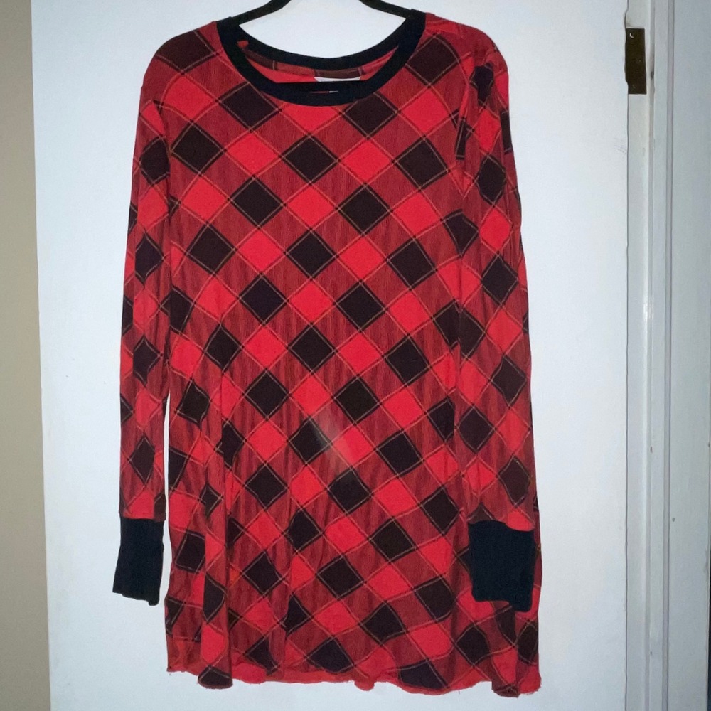 Victoria's Secret Women's Red Black Plaid Long Sleeve Sleep Shirt Nightgown L